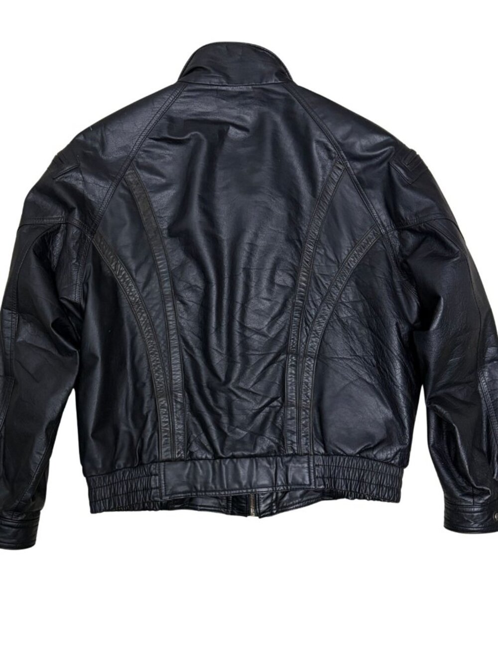 Vintage GALLUCCI LEATHER Coat Korean Bomber Black Retro Jacket Mens Large - Picture 6 of 6